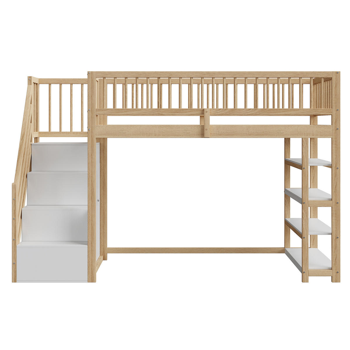 HOCHBETT 90/200 cm aus Massivholz mit Kleiderschrank und Regalen Holzfarben - Naturfarben, Holz (90/200cm) - Modenvie