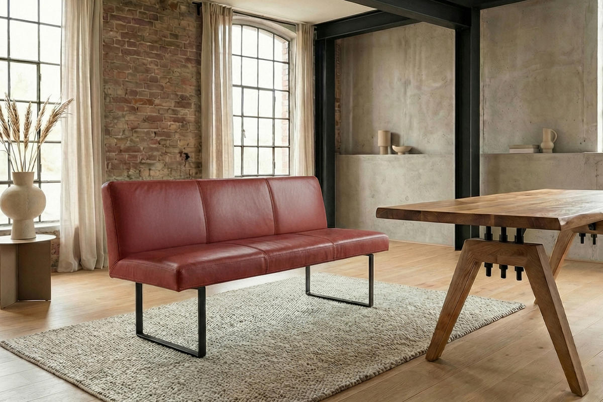 ESSZIMMERBANK ELEEN Rot Leder - Rot, Leder (143/85/69cm) - KAWOLA