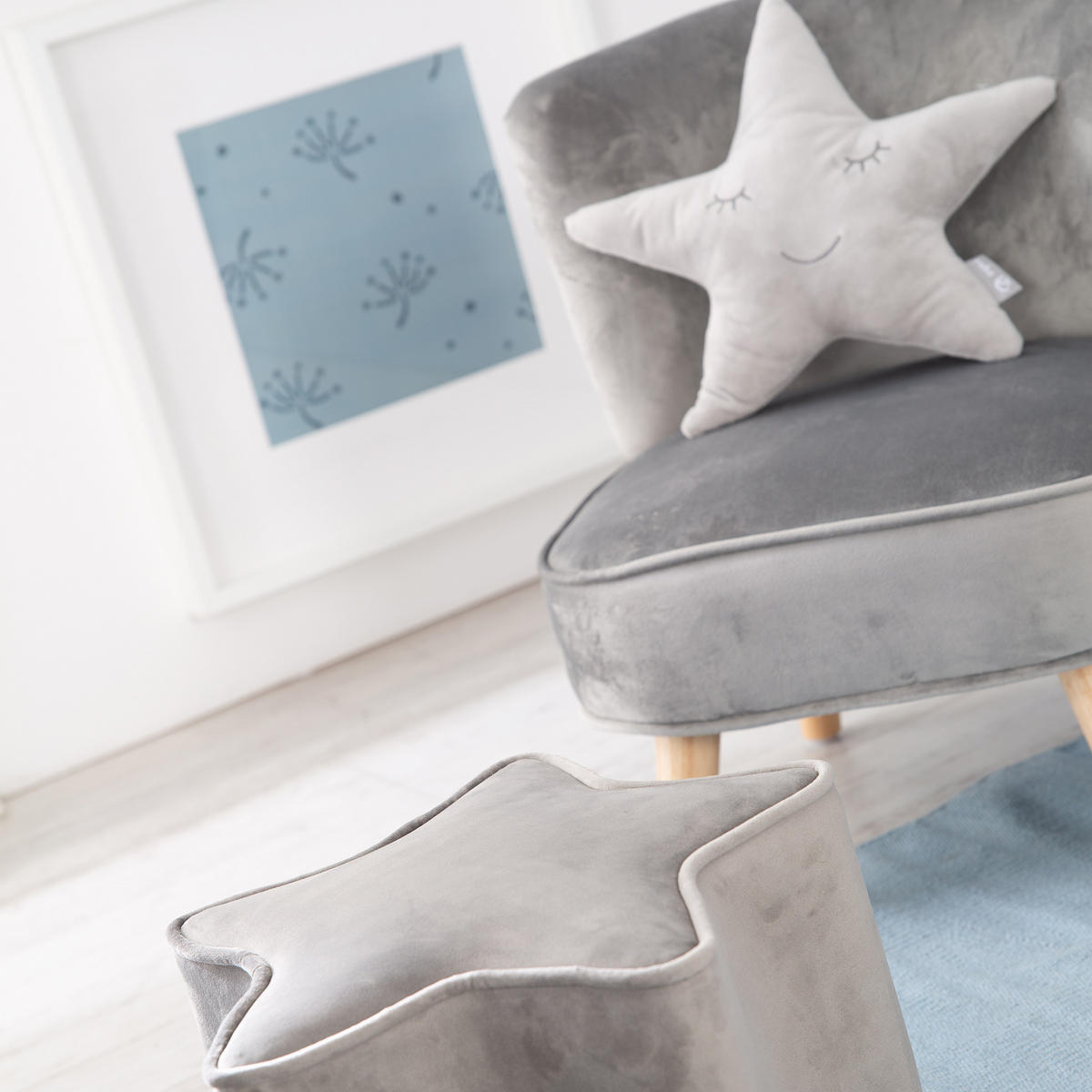 KINDERSOFA 3er-Set silbergrau - Grau, Holzwerkstoff/Textil (70/50/48cm) - Roba