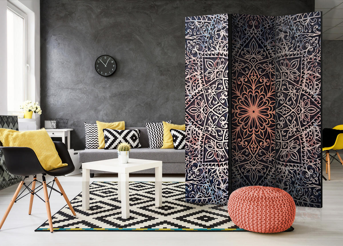 PARAVENT Beidseitig Bedruckter 3-tlg 135x172 cm Mandala Abstraktion - Multicolor, Holz/Textil (135/172/3cm) - Muralo