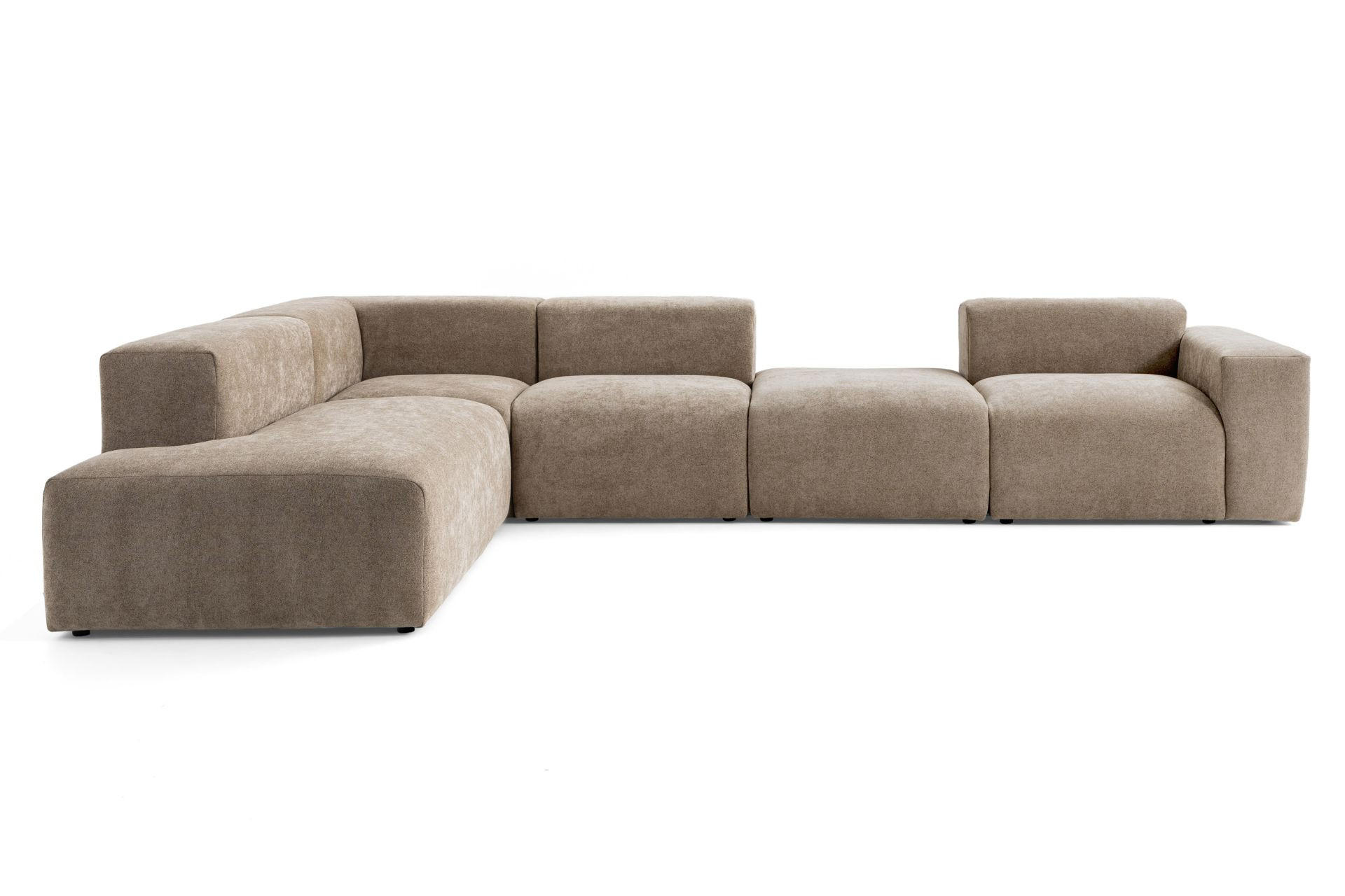 5-SITZER modulares Ecksofa HEAVEN SET 5 Links, Breite 380 cm Webstoff Braun - Schwarz/Braun, Holz/Kunststoff (380/245cm) - Muffo