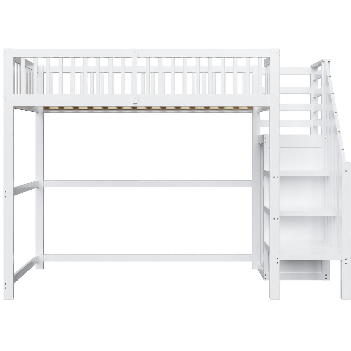 HOCHBETT aus Holz 90x200 cm in Weiß mit Treppe & Kleiderschrank - Weiß, Holz (90/200cm) - Modfu