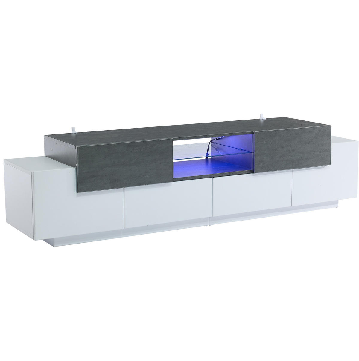 LOWBOARD 180/40/45 cm mit 2 Schubladen, LED-Beleuchtung und Glasablagen - Weiß, Holzwerkstoff (180/45/40cm) - BEAOK