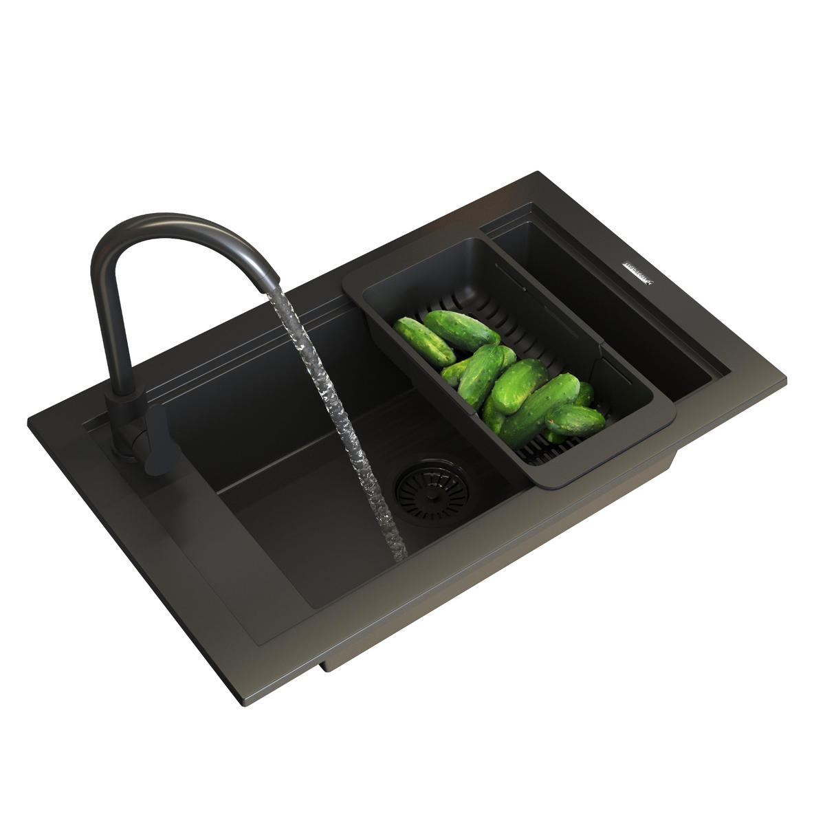 GRANITSPÜLE Panama mit Batterie Siphone - Schwarz, Kunststoff/Stein (43/18/69cm) - Granitan