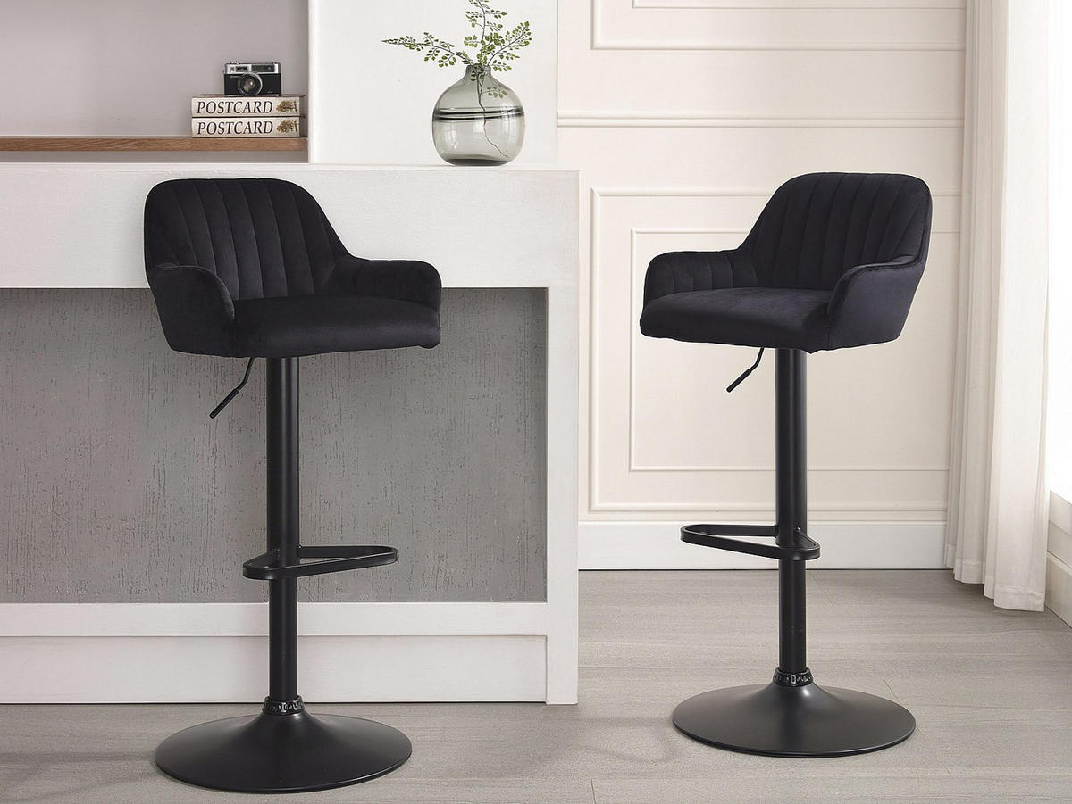 BARHOCKER - Samt & schwarzes Metall - Höhenverstellbar - Schwarz - ELEANA - Schwarz, Textil (47/106/49cm) - Vente-Unique