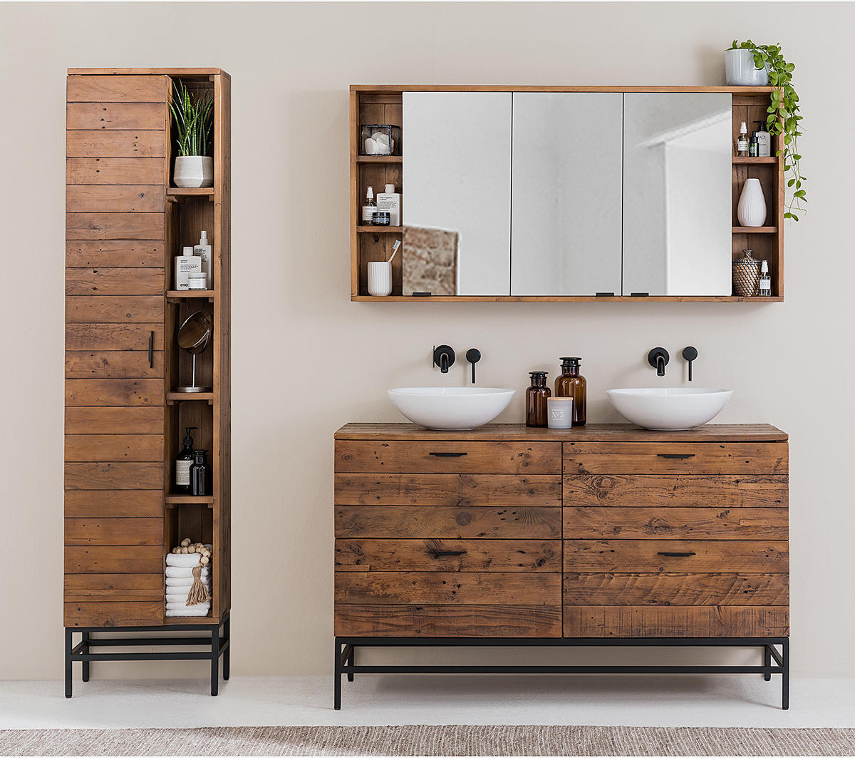 SPIEGELSCHRANK - Pinie massiv - Pinienfarben, Holz (140/71/18cm) - home24