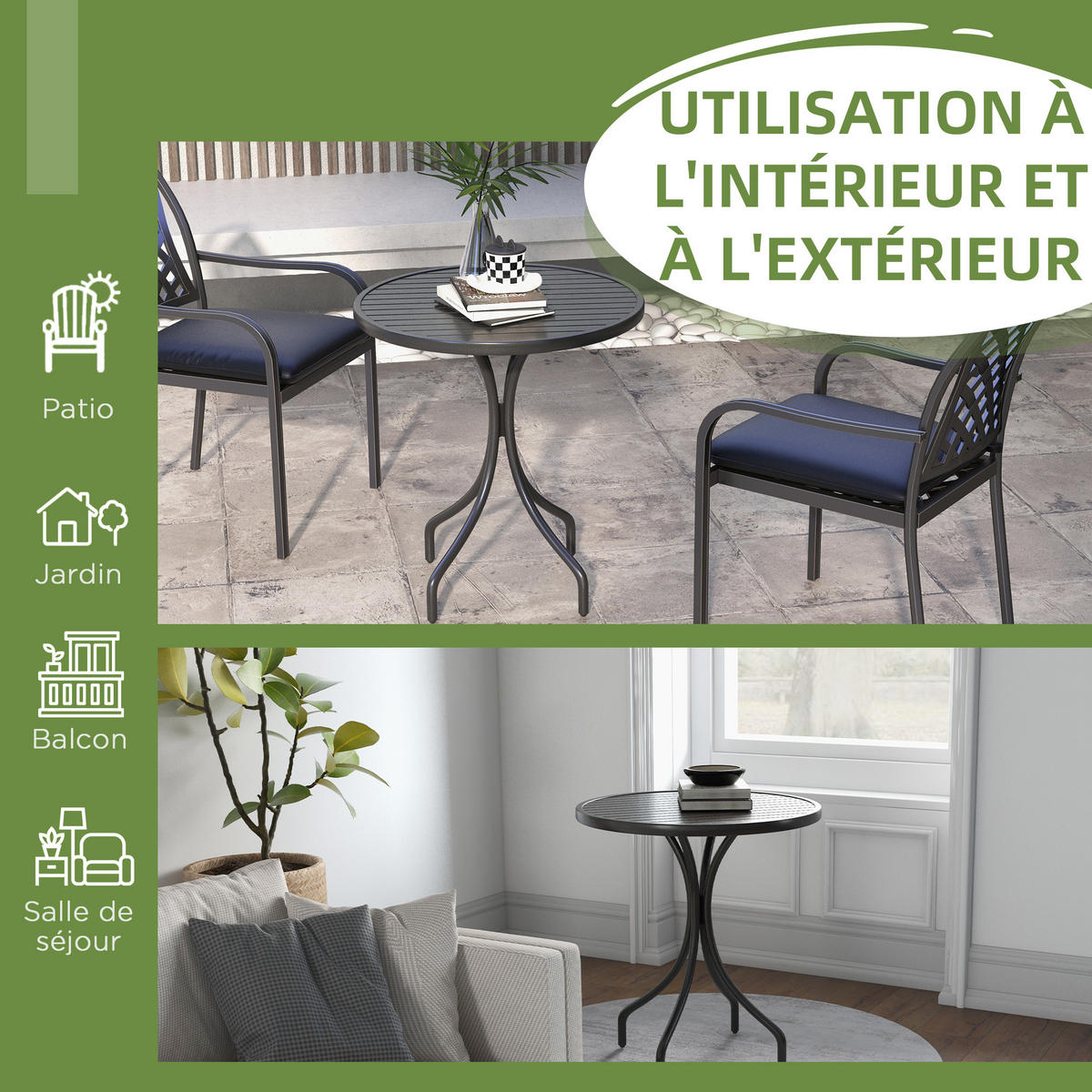 GARTENTISCH DE-14091 mit Lattenplatte Schwarz - Schwarz, Metall (66/66/71.5cm) - ComfortXL