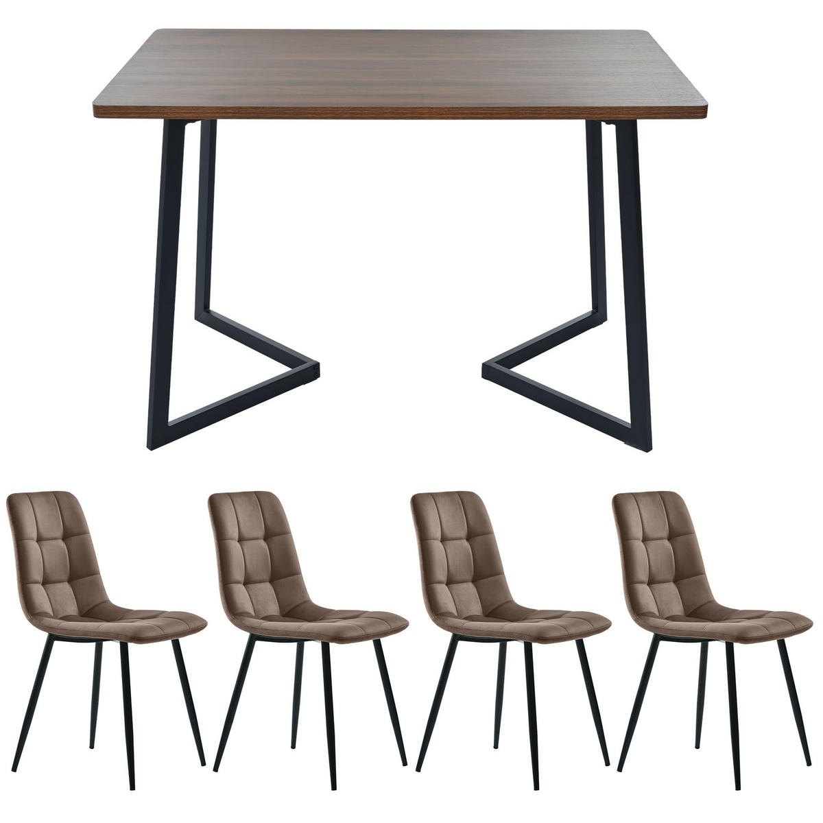 ESSGRUPPE Esstisch 4 Stühle MDF Walnuss Braun 5-tlg - Braun, Holzwerkstoff (117/75/68cm) - FLIEKS