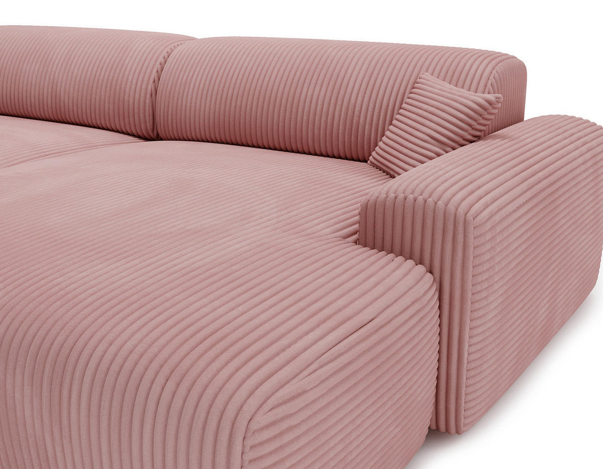 ECKSOFA mit Longchair - Cord - Schwarz/Altrosa, Kunststoff/Textil (284/178cm) - home24