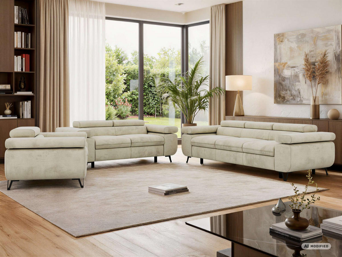 SEDACÍ SOUPRAVA PETER 1+2+3 - Béžová Samet - černá/béžová, kov/textil (262/76/99cm) - MKS
