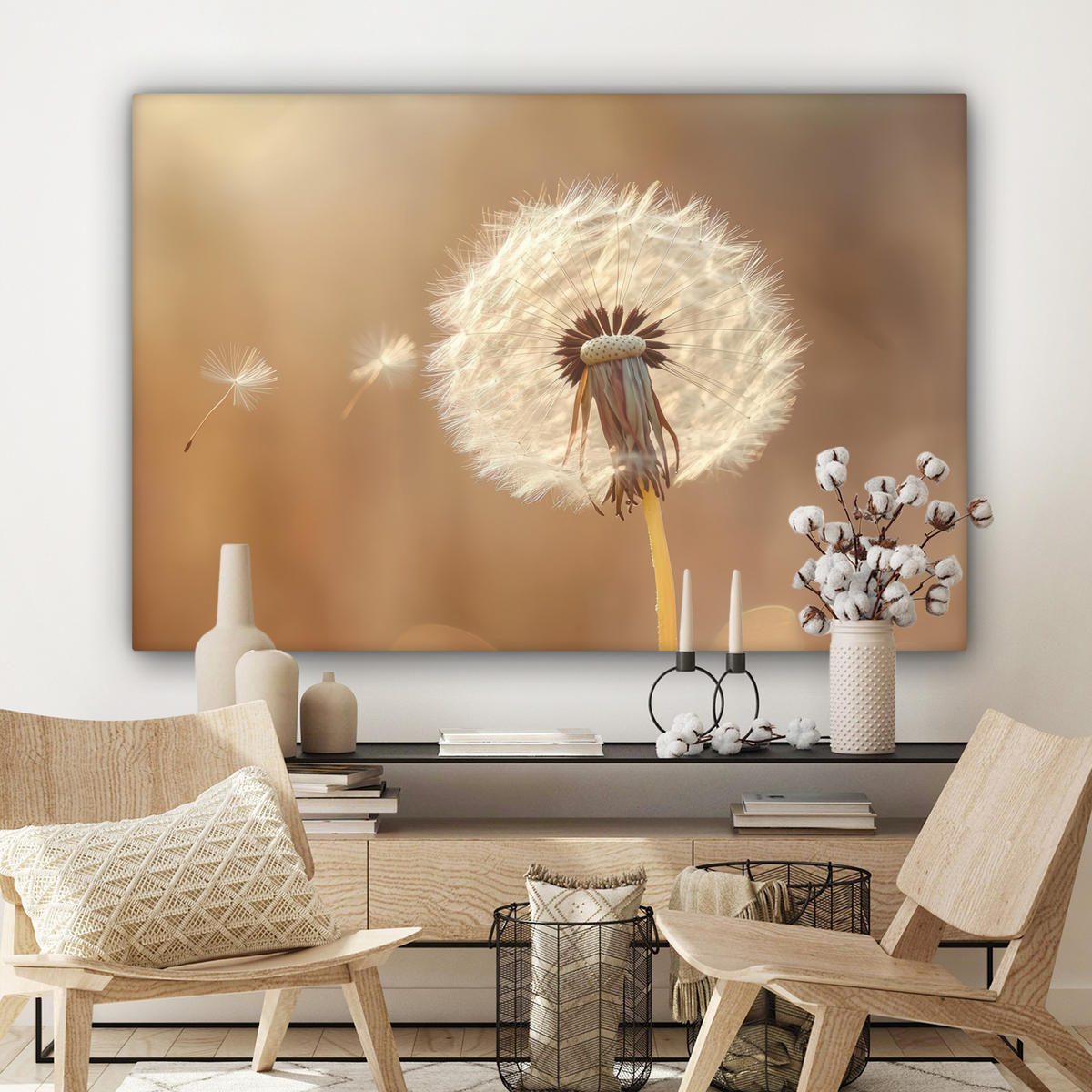 LEINWANDBILD Löwenzahn - Beige - Natur - Blume Wohnzimmer Groß 120x80 cm - Hellbraun, Textil (120/80cm) - MuchoWow