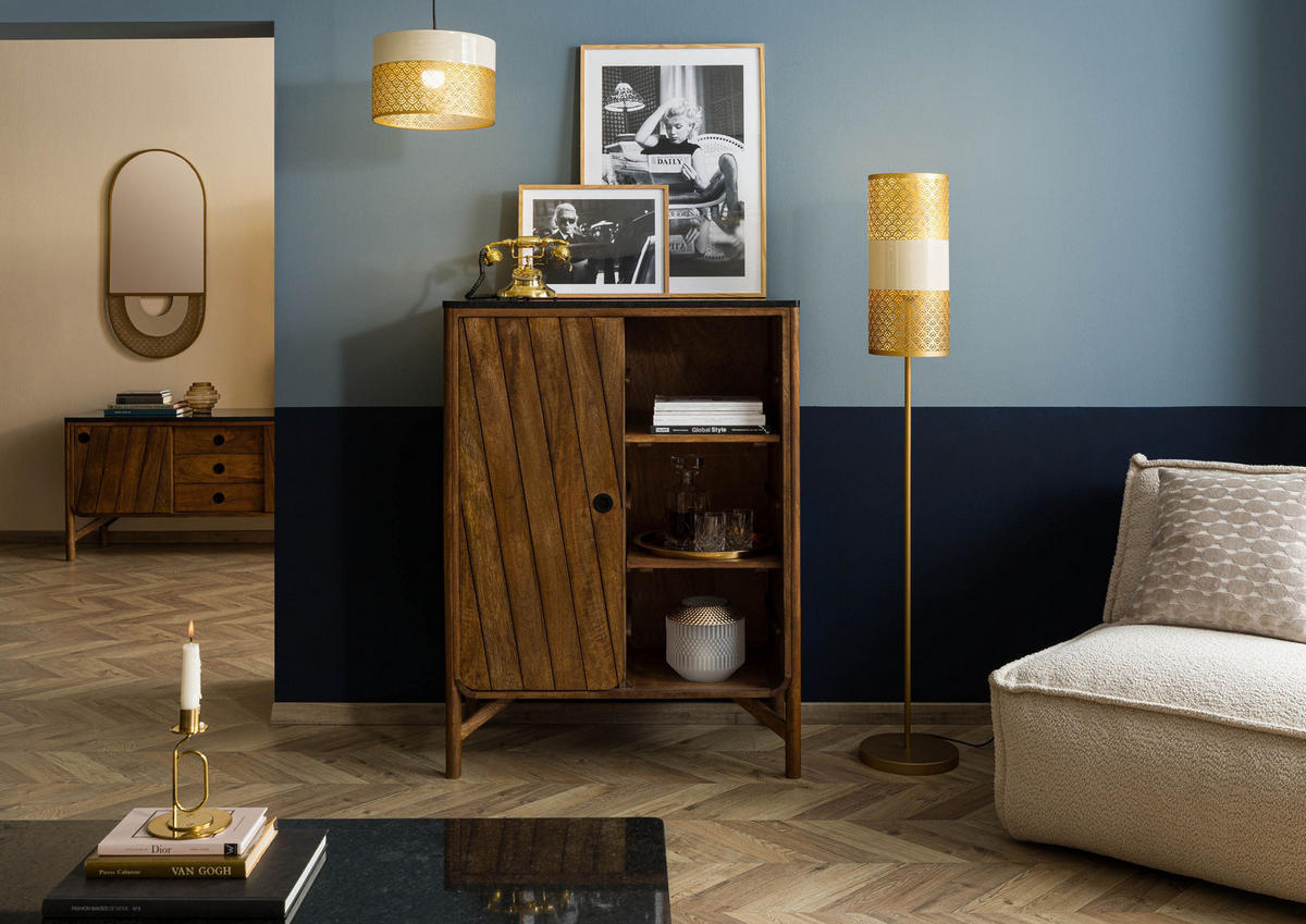 KOMMODE Mango 90x45x120 braun geölt / dunkler Granit LOS ANGELES #110 - Braun, Holz (90/120/45cm) - Massivmoebel24