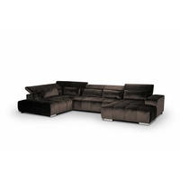 WOHNLANDSCHAFT XXL mit verstellbaren Kopflehnen, Velvet-Stoff - Silberfarben/Braun, Textil/Metall (409/73/225cm) - Cotta