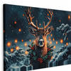 LEINWANDBILD Hirsch - Weihnachten - Winter - Schnee - Weihnachtskranz XXL 150x100 cm - Dunkelbraun, Textil (150/100cm) - MuchoWow