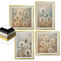 WANDBILDER 4er Set - 50x50 cm & 40x60 cm Goldrahmen - Pastellfarbene Löwenzahnblüten - Goldfarben, Kunststoff (50/50cm) - ArtPrintCave