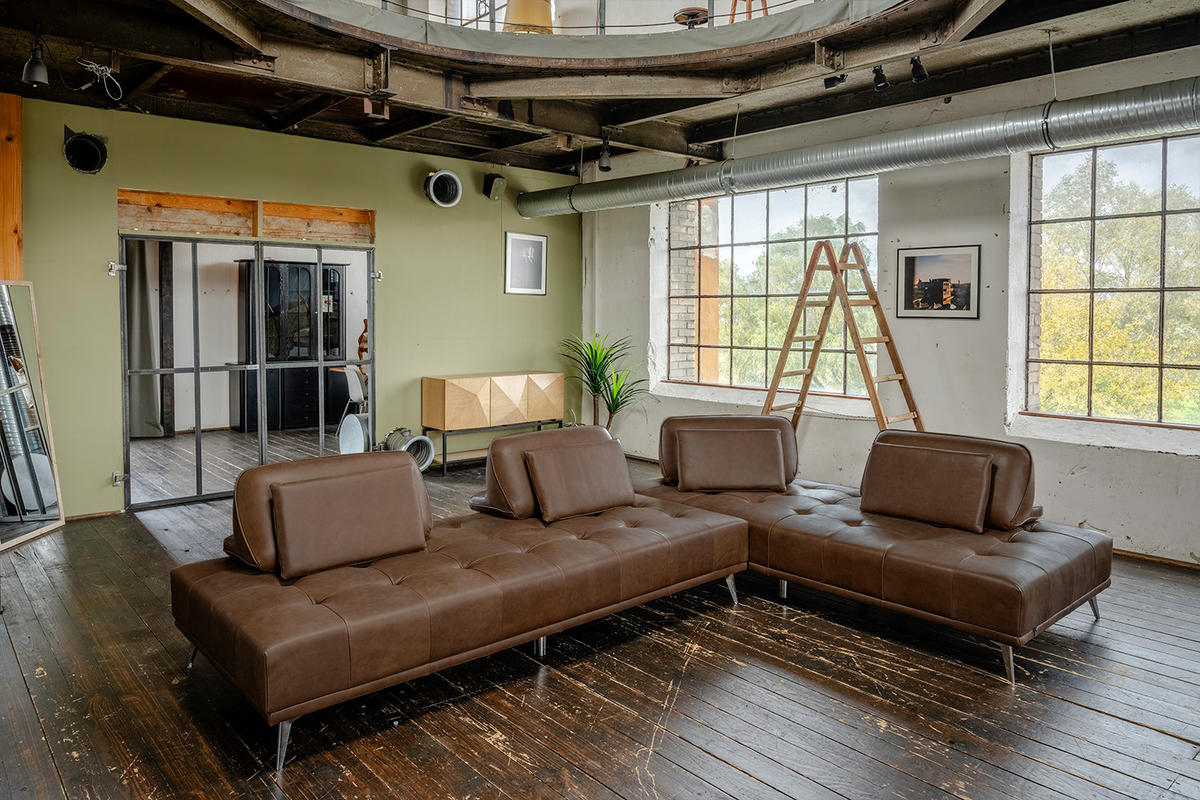 MODULSOFA WIOLO Dunkelbraun Leder - Dunkelbraun/Silberfarben, Leder/Metall (350/83/240cm) - KAWOLA