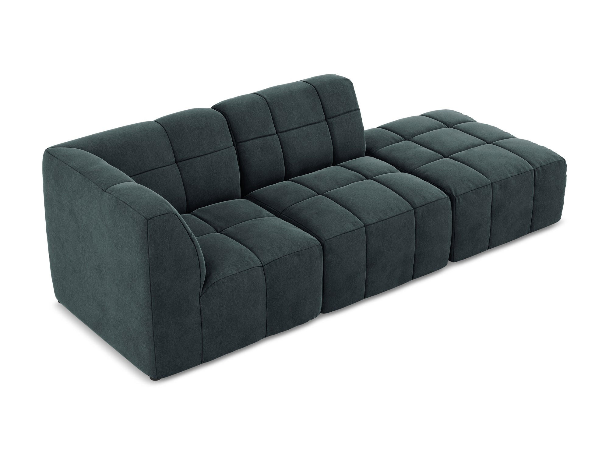 ECKSOFA Rechts Samt Stoff Blau - Petrol/Schwarz, Holzwerkstoff/Kunststoff (240/90cm) - Makamii