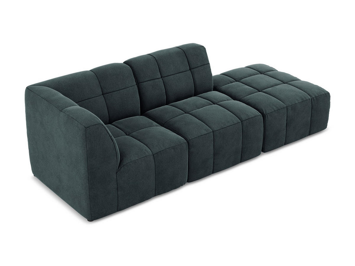 ECKSOFA Rechts Samt Stoff Blau - Petrol/Schwarz, Holzwerkstoff/Kunststoff (240/90cm) - Makamii