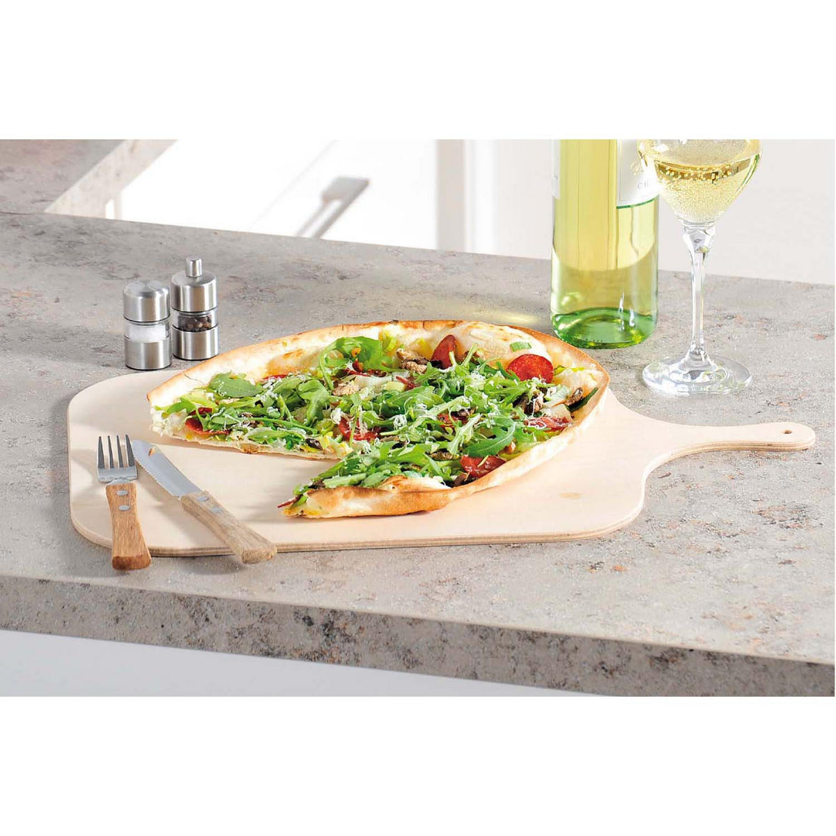 FLAMMKUCHENBRETT mit Tragegriff, 10 STÜCK - Pappelholz - Naturfarben, Holz (32/52cm) - Kesper