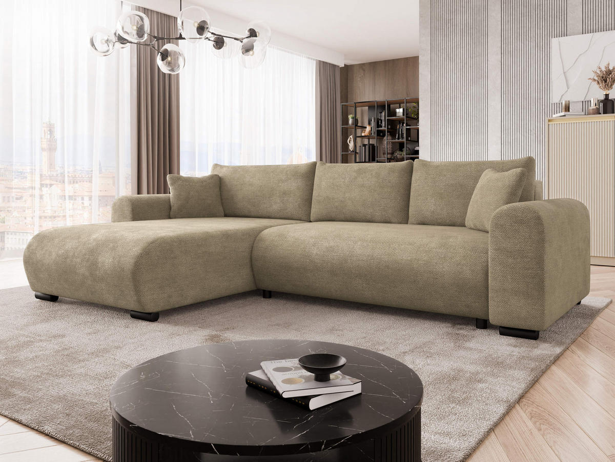 ECKSOFA Merkos - Ecru/Schwarz, Holz/Textil (285/188cm) - MIRJAN24