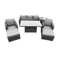 GARTENMÖBEL-SET HÖHENVERSTELLBARER ESSTISCH 3-SITZER SOFA BEISTELLTISCH Polyrattan Outdoor 7-Sitzer - Dunkelgrau/Grau, Glas/Kunststoff - Fimous