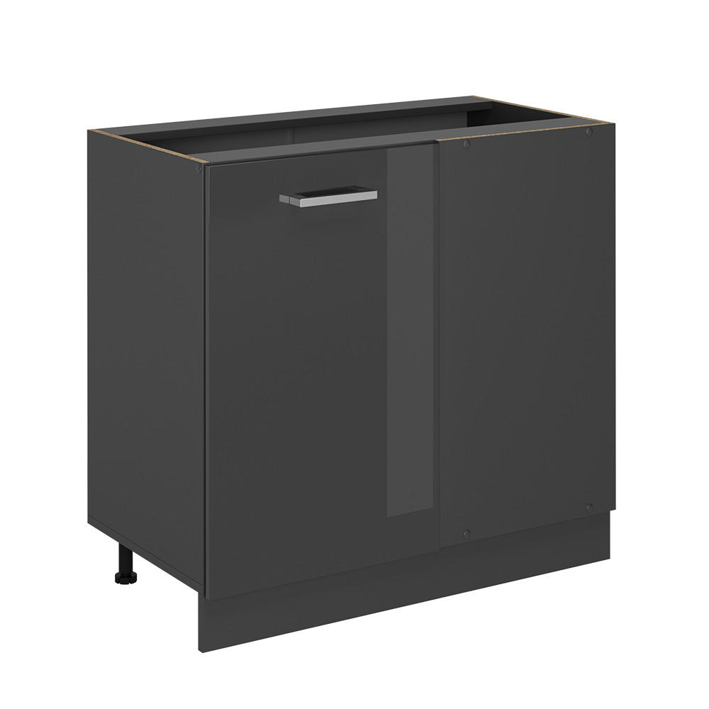 ECKUNTERSCHRANK R-Line Anthrazit Hochglanz 86 cm ohne Arbeitsplatte - Schwarz Hochglanz/Anthrazit, Holzwerkstoff (86/81.6/46cm) - Vicco