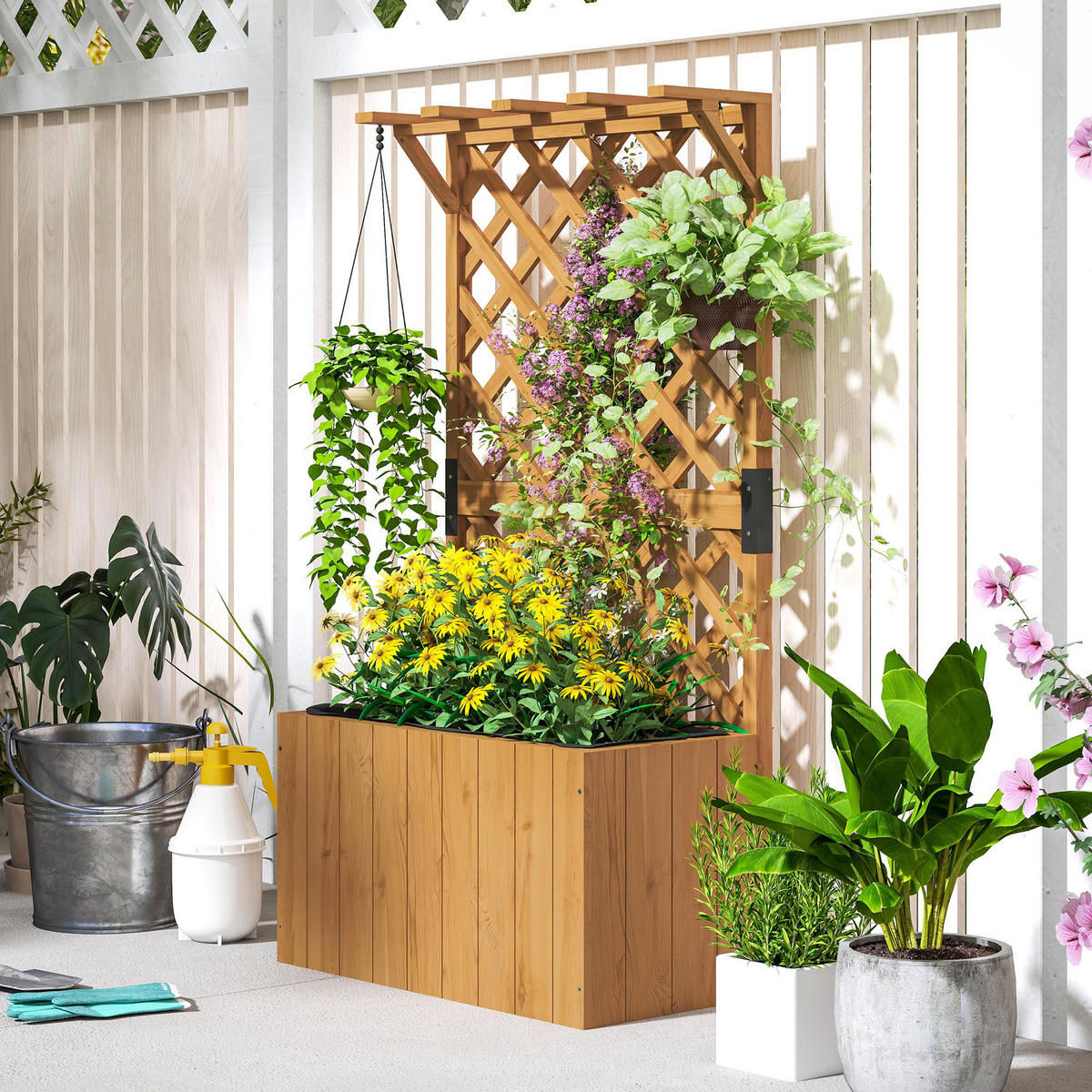 HOCHBEET DE-05274 Mit Rankgitter & Spalier, Holz Natur - Naturfarben, Holz (64/122/33cm) - ComfortXL