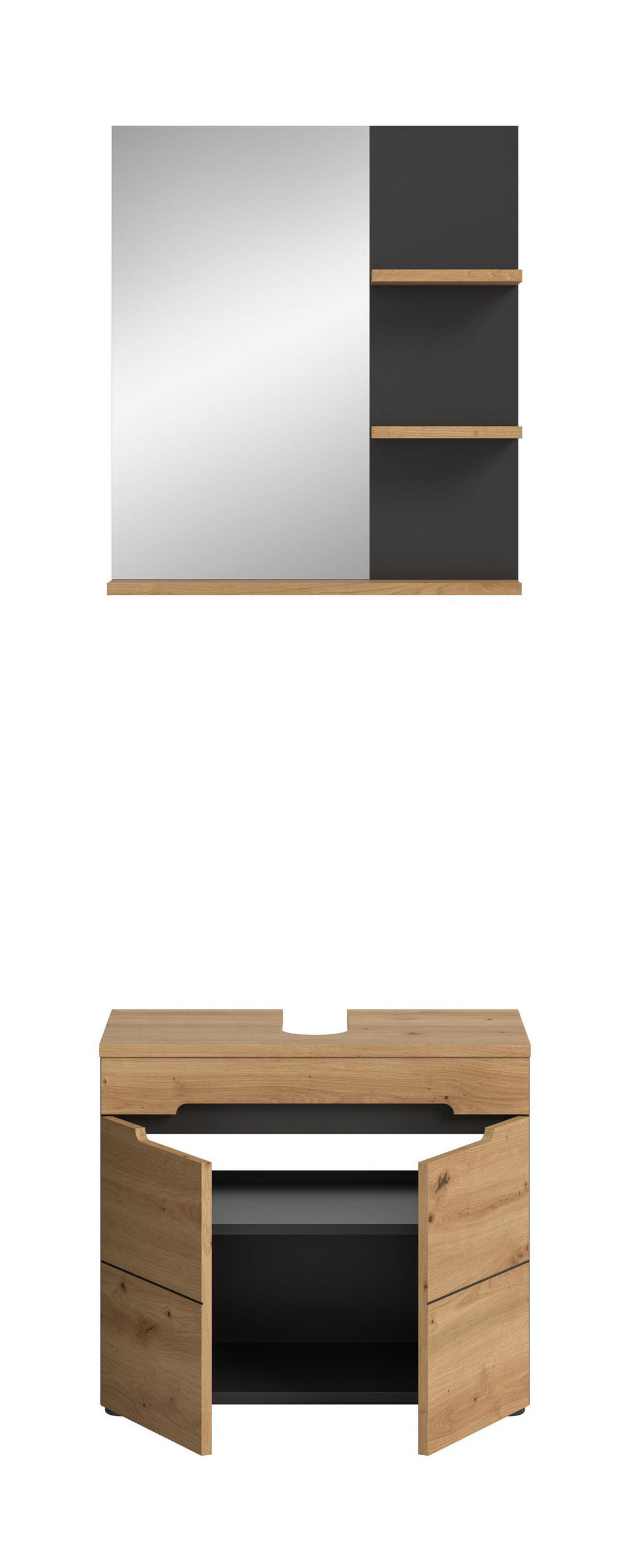 BADKOMBINATION 2tlg. Canu Bad in Basalt grau Nachbildung und Artisan Nachbildung B/H/T: 63x193x34 cm - Eiche Artisan, Holzwerkstoff (63/193/34cm)