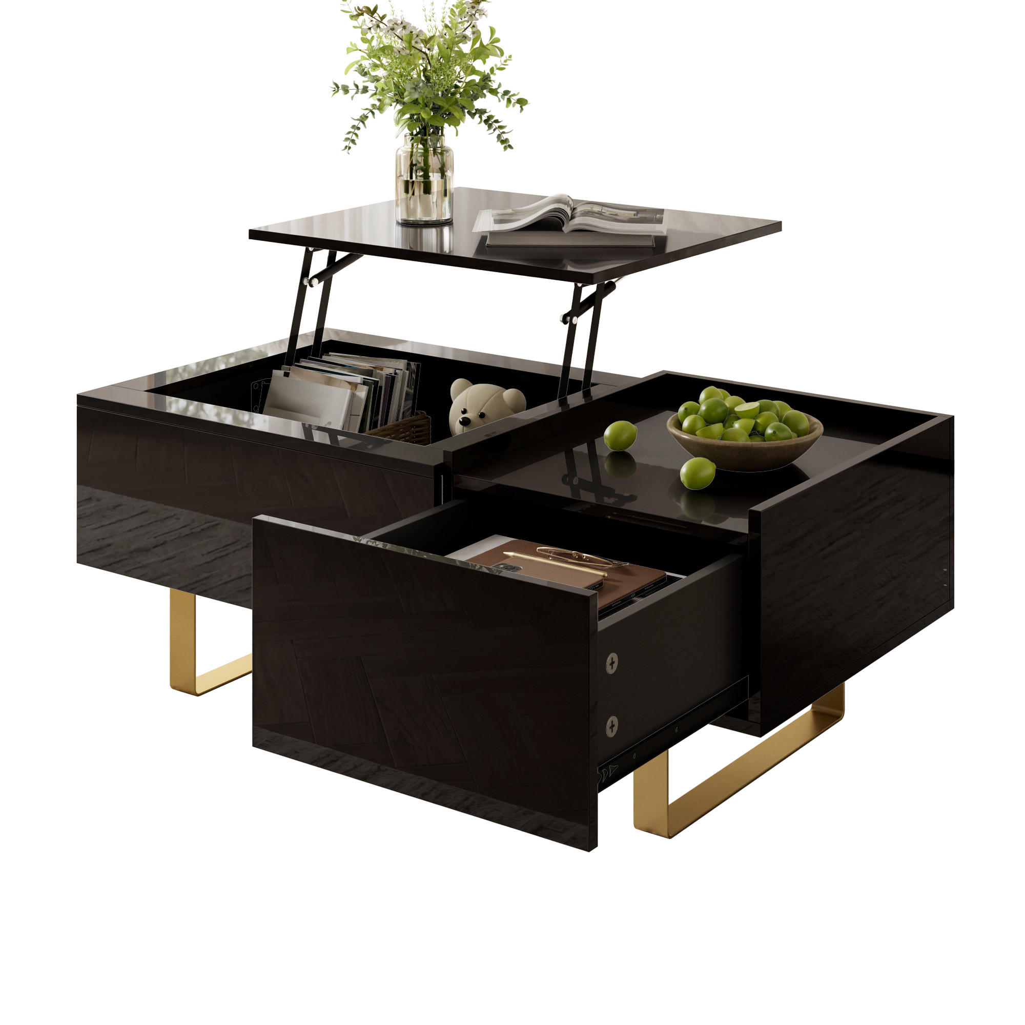 KONFERENČNÍSTOLEK MDF Lesklý Zvedací Zásuvka Černý - černá, kompozitní dřevo (50/100/54.5cm) - FLIEKS