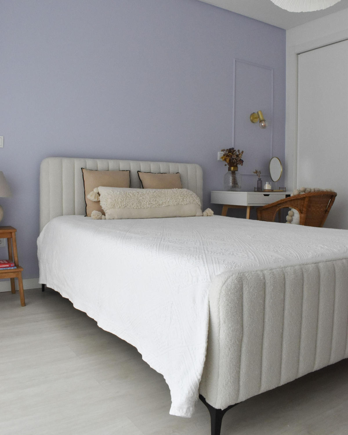 BETT mit Lattenrost 140/200 cm Cremeweiß Lunan - Schwarz/Weiß, Textil (140/200cm) - Beliani
