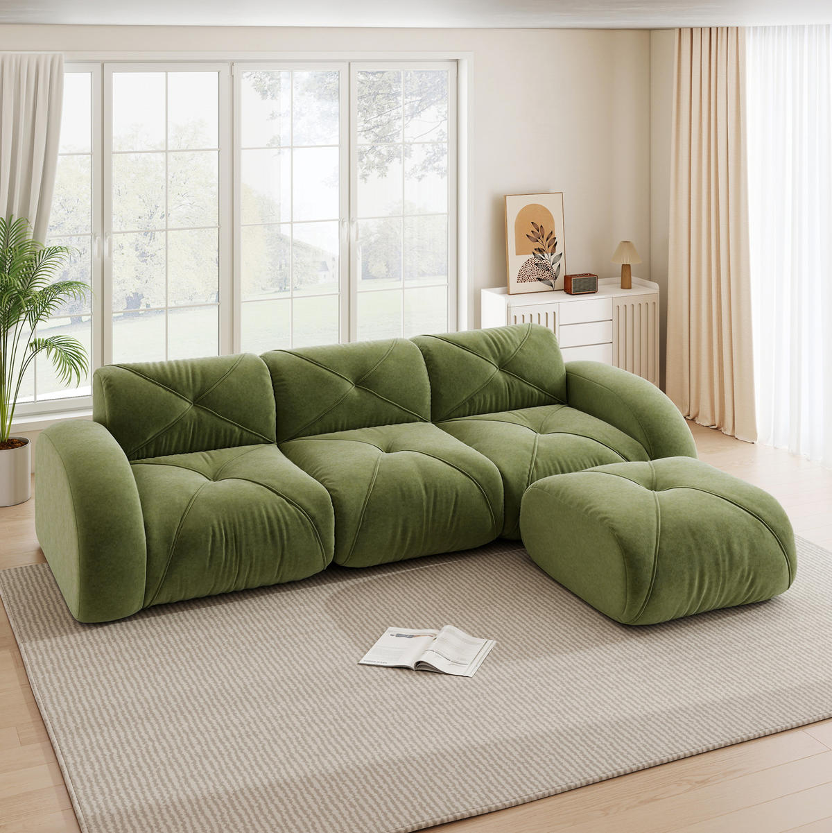 ECKSOFA aus Chenille Grün mit flexiblem Modulsystem und wolkenweichem Sitzkomfort - Grün, Textil (281/171cm) - Modfu