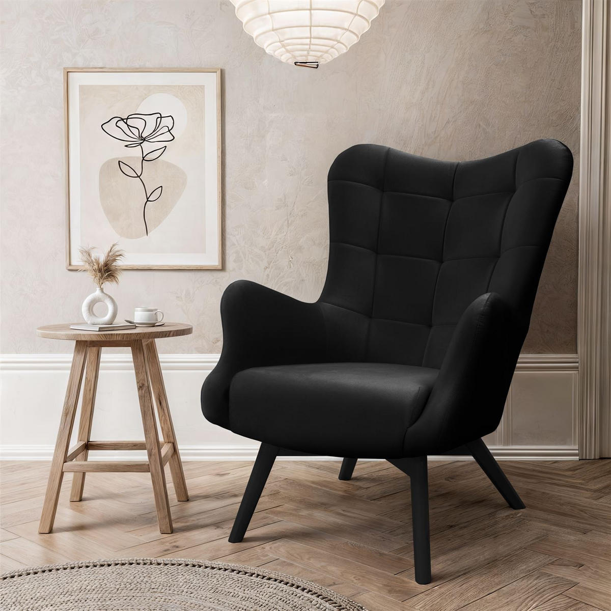 SESSEL SAND mit schwarzen Beinen - Schwarz, Textil (80/105/86cm) - Lookway