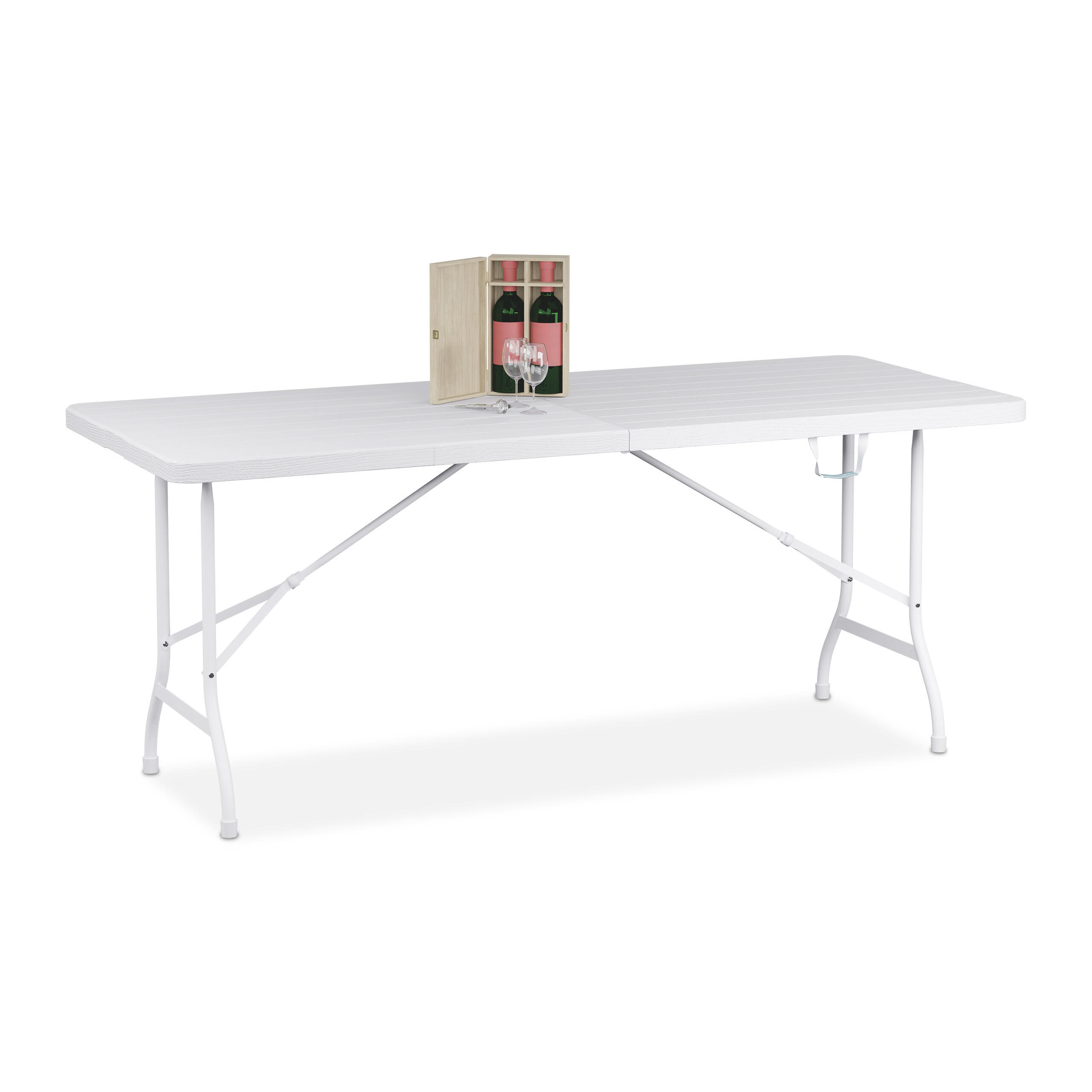GARTENTISCH - Weiß, Kunststoff/Metall (74/180/73cm) - Relaxdays