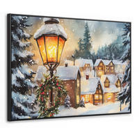 LEINWAND Bilder mit Rahmen - Weihnachtsdorf - Häuser - Schnee - Weihnachten - 100x70 - Sandfarben, Textil (100/70cm) - MuchoWow