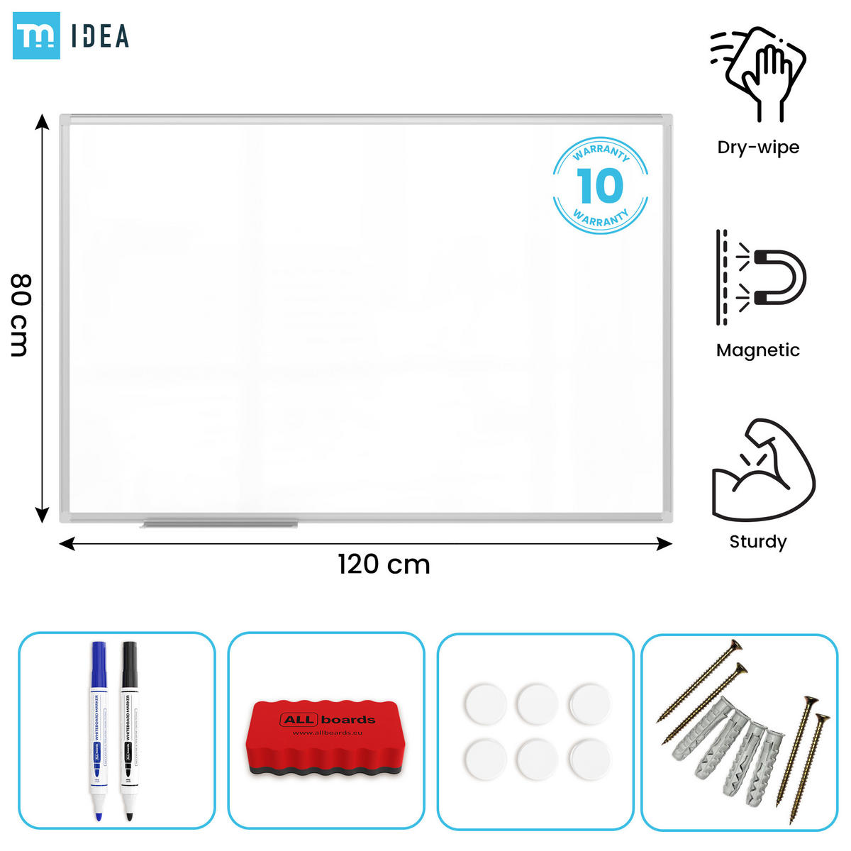 MAGNETISCHES Whiteboard 120x80 cm im Aluminiumrahmen - Reihe TM IDEA® Flex - Weiß, Metall (120/80/1.6cm) - ALLboards