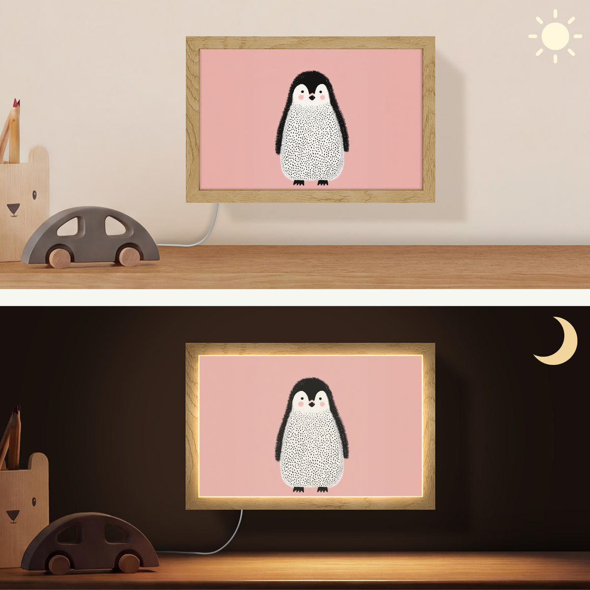 NÁSTĚNNÁ LAMPA Tučňák - Tečky - Minimalistický - Růžový 30x20 cm - růžová, kompozitní dřevo (30/20/8cm) - OnlyWow