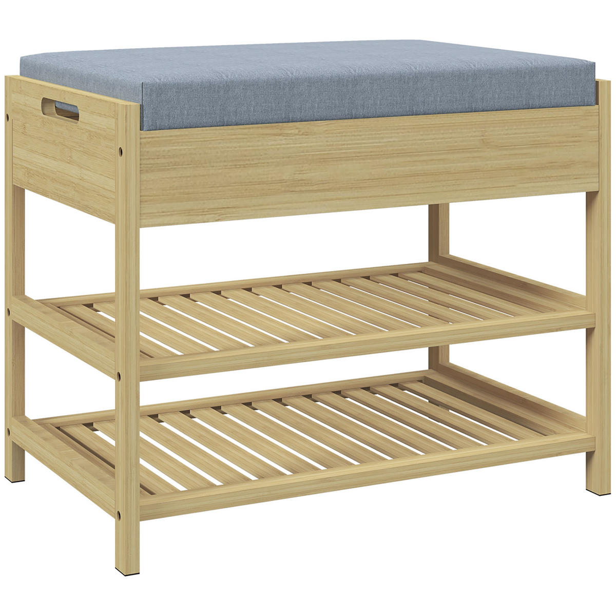 SCHUHBANK mit 2 Etagen, Schublade, für 4 Paar Schuhe, für Flur, Bambus, Natur - Naturfarben, Kunststoff (35/46/55cm) - HOMCOM