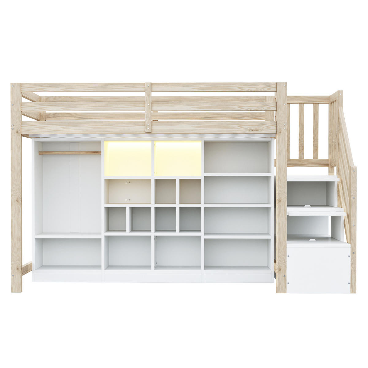 HOCHBETT 90/200 cm Weiß/Holzfarbe mit LED und Lattenrost - Naturfarben, Holz (90/200cm) - MIVRAY
