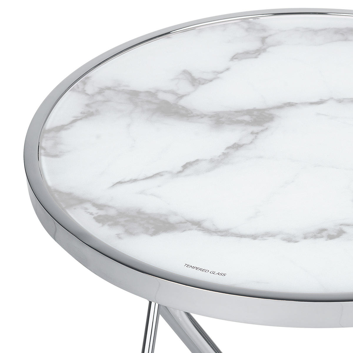 BEISTELLTISCH Marmor Optik weiß/silber 50 cm Meridian - Silberfarben/Weiß, Glas (50/50/55cm) - Beliani