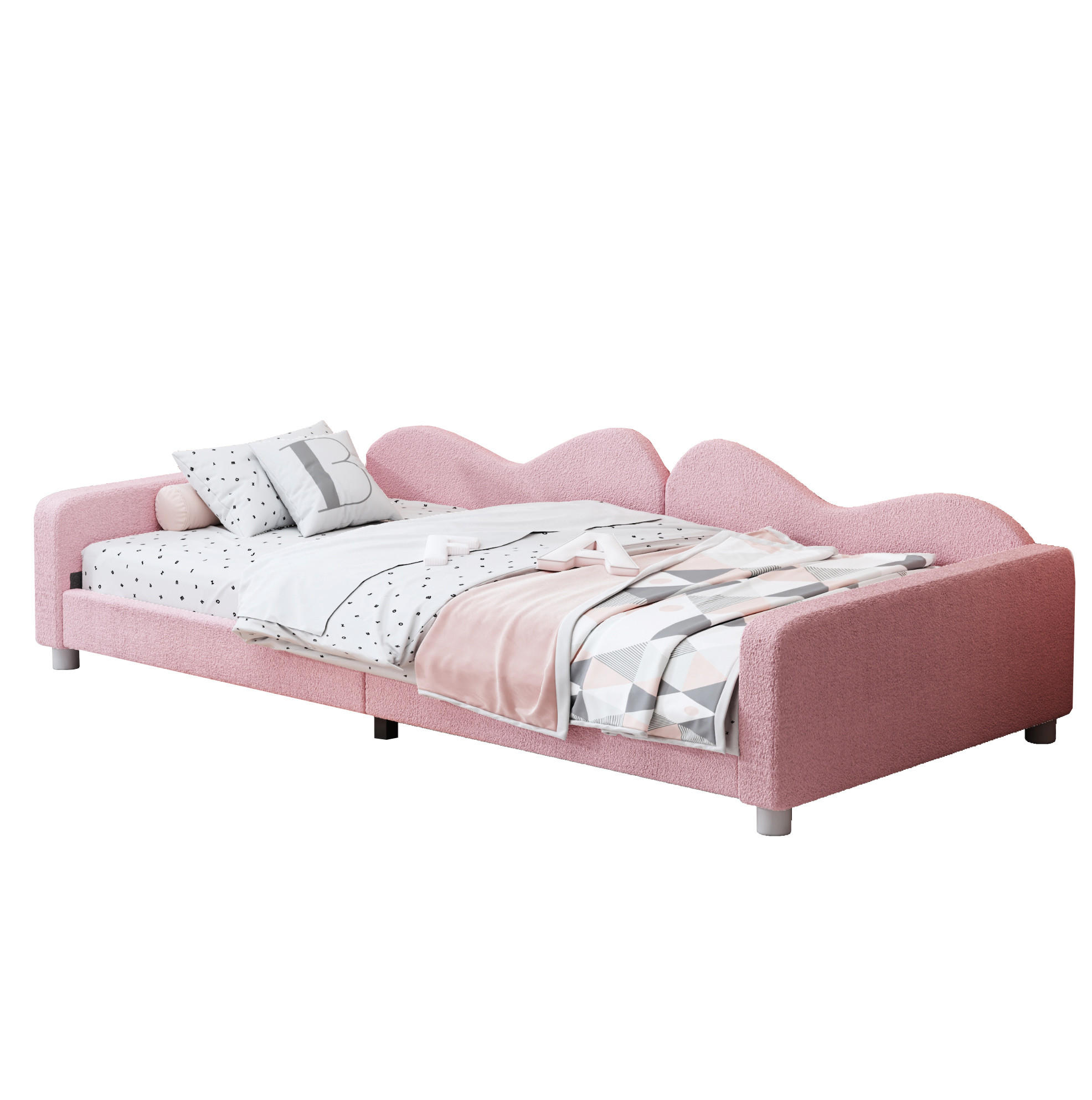 KINDERBETT 90/200 cm Rosa aus Teddystoff mit Rückenlehne und Armlehnen - Rosa, Textil (90/200cm) - Flora Grace