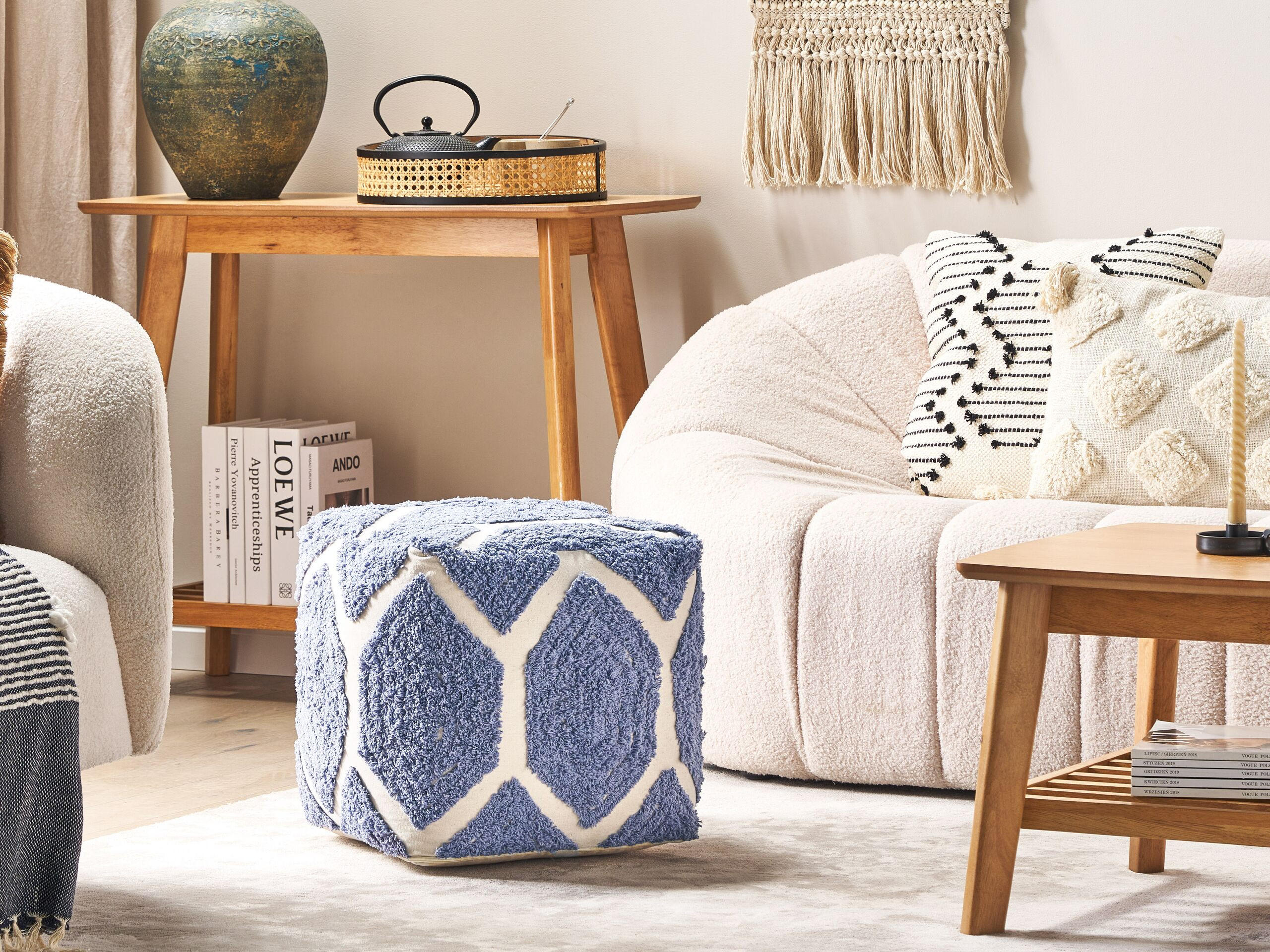 POUF Rojhan 40/40/40 cm - Beige, Naturmaterialen/Textil (40/40/40cm) - Beliani