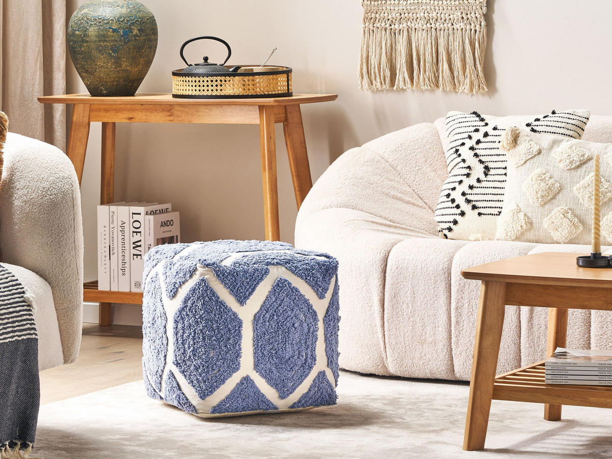 POUF Rojhan 40/40/40 cm - Beige, Naturmaterialien/Textil (40/40/40cm) - Beliani