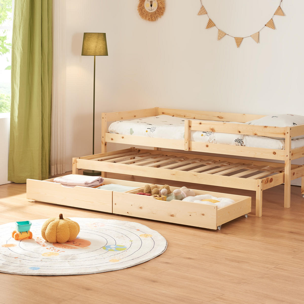 DOPPEL-KINDERBETT Sonkajärvi - Naturfarben, Holz (90/200cm) - [en.casa]