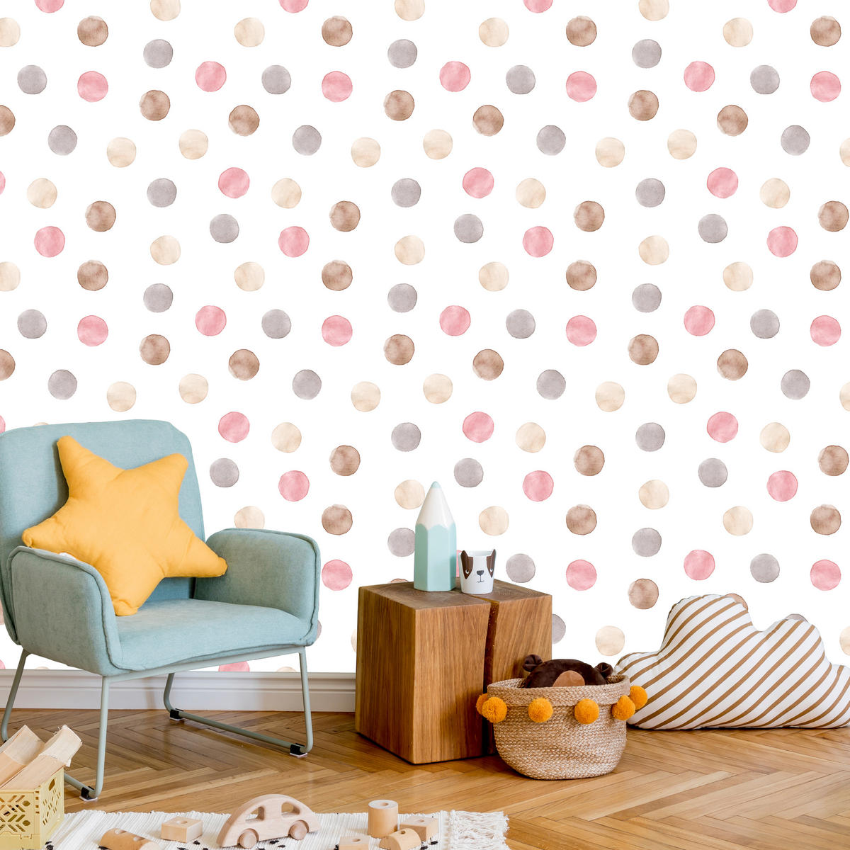 VLIESTAPETE Aquarellpunkte – Rosa, Beige, Grau, Weiß – 50x1000 cm - Beige/Rosa, Papier (50/1000cm) - Muralo