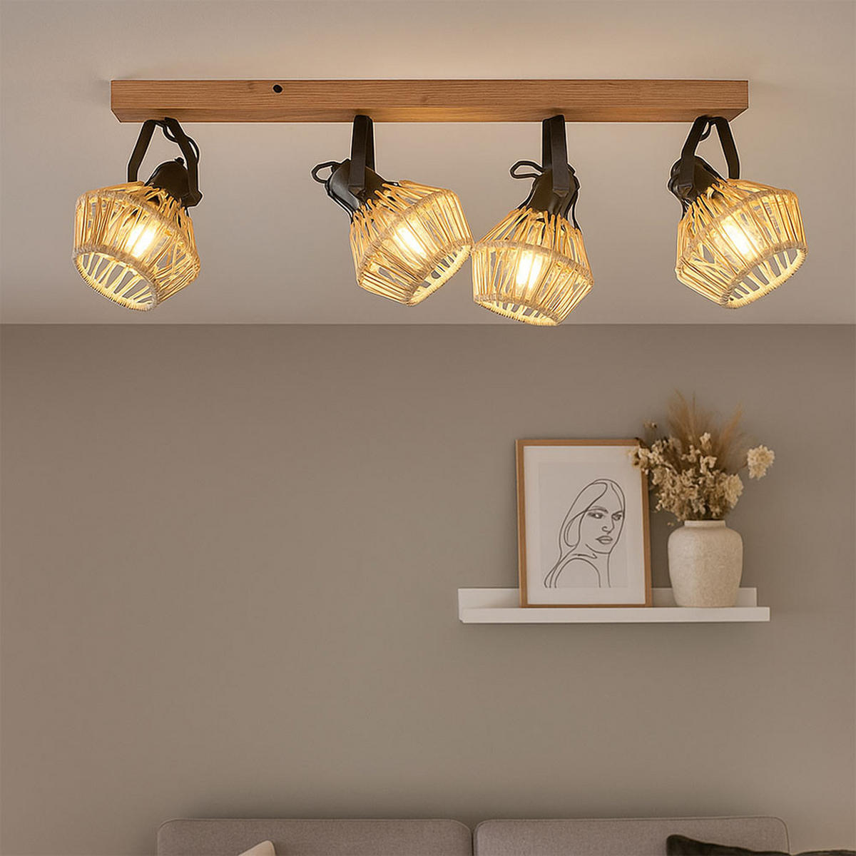 LED DECKENLEUCHTE Holzoptik Braun - Braun, Metall (80/16/25cm) - Globo Lighting