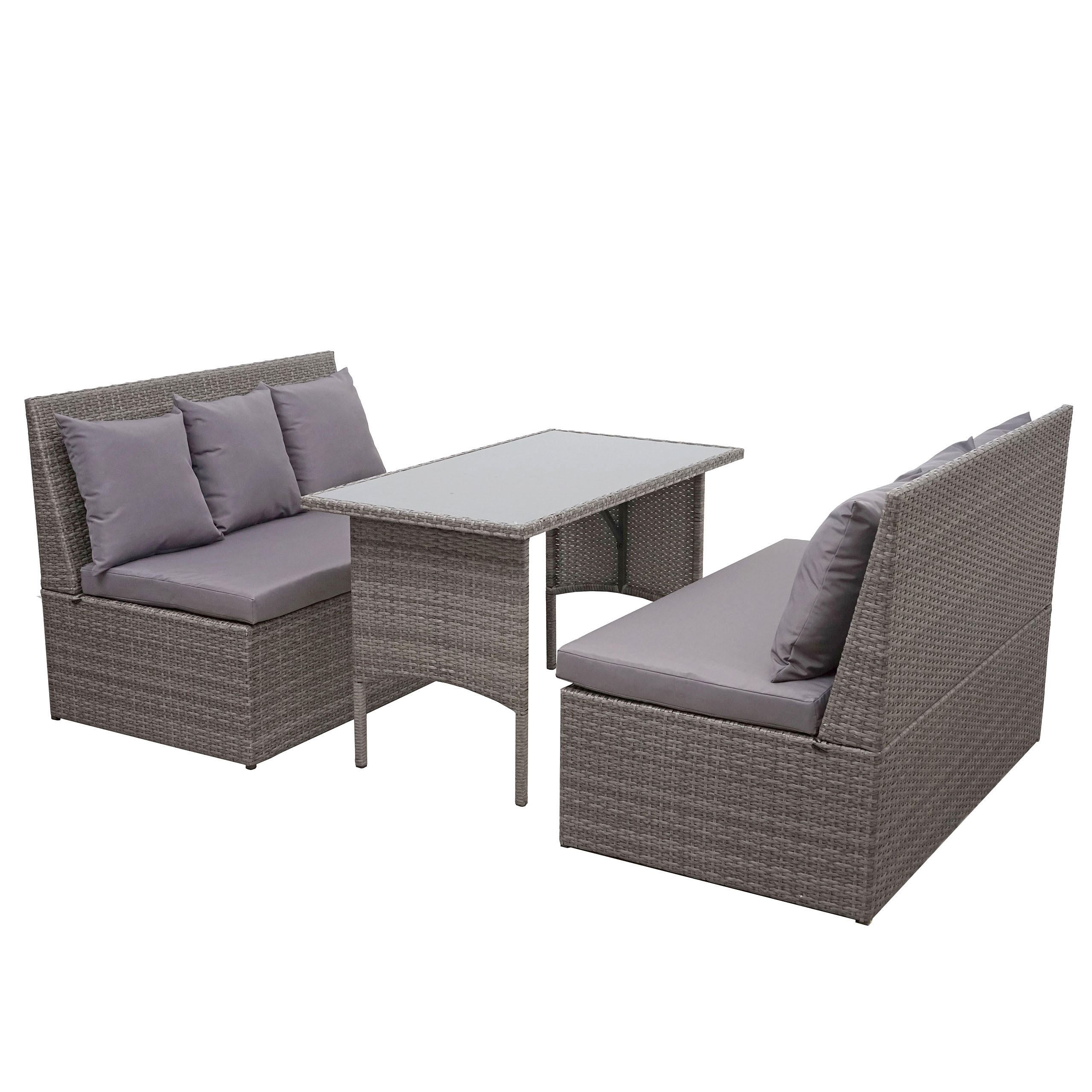 POLY-RATTAN GARNITUR Grau - Grau, Kunststoff - MCW