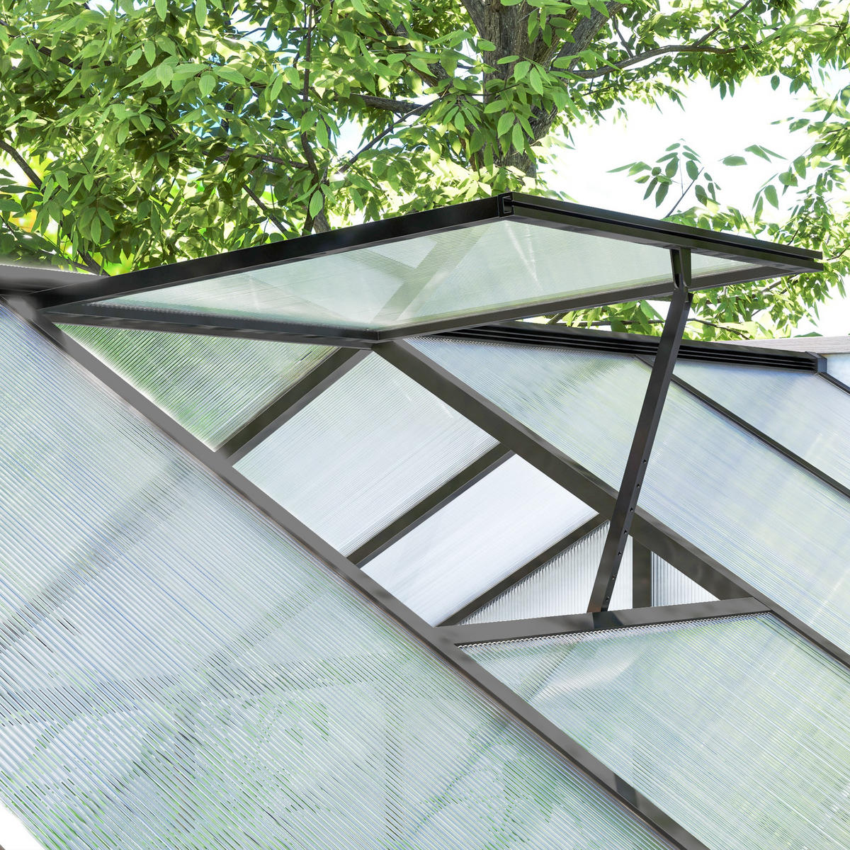 GEWÄCHSHAUS DE-12038 Aluminium-Polycarbonat mit verstellbaren Dachfenstern Transparent - Transparent, Metall (183/195/303cm) - ComfortXL