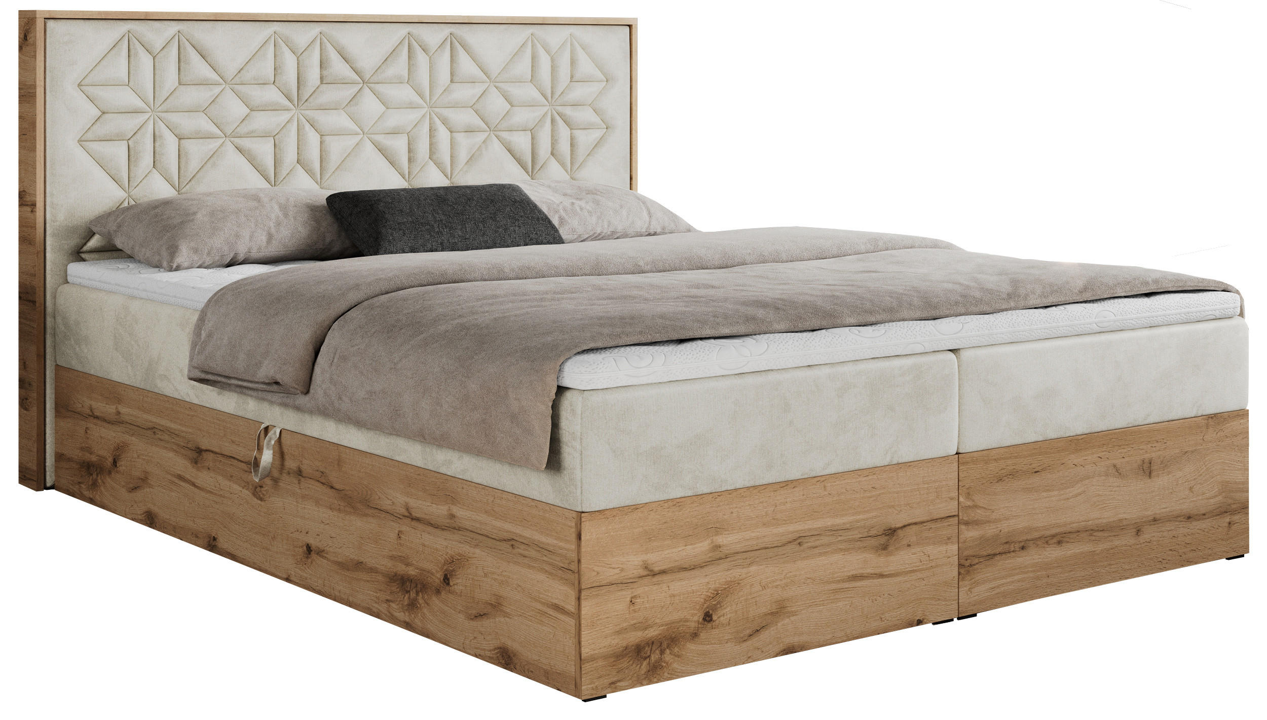 BOXBETT NESSI - 140/200 Beige Velvet - H3 - Beige, Holz/Textil (140/200cm) - MKS