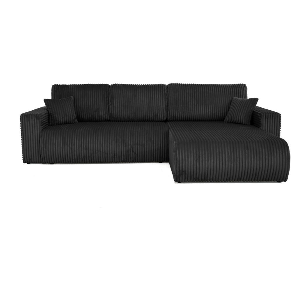 ECKSCHLAFSOFA Porto mit universelle Ottomane, Schwarz - Schwarz, Textil (288/190cm) - Beautysofa
