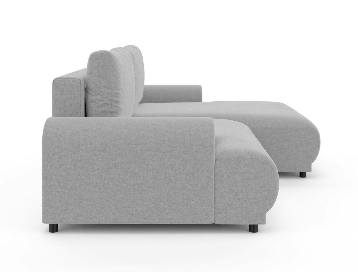ECKSOFA mit Schlaffunktion, Bettkasten, extrabreite Ottomane rechts, abgerundete Armlehnen, B240/T145/H81 cm, Chenille Hellgrau / 21025 - Hellgrau/Schwarz, Kunststoff/Textil (240/145cm) - luma-home